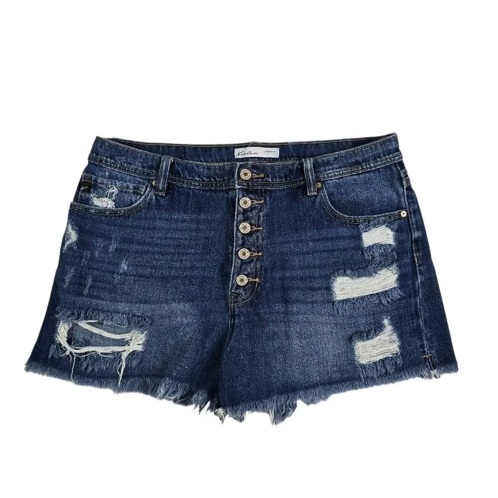 KanCan Blue Distressed Button-Fly Jean Shorts Size 31